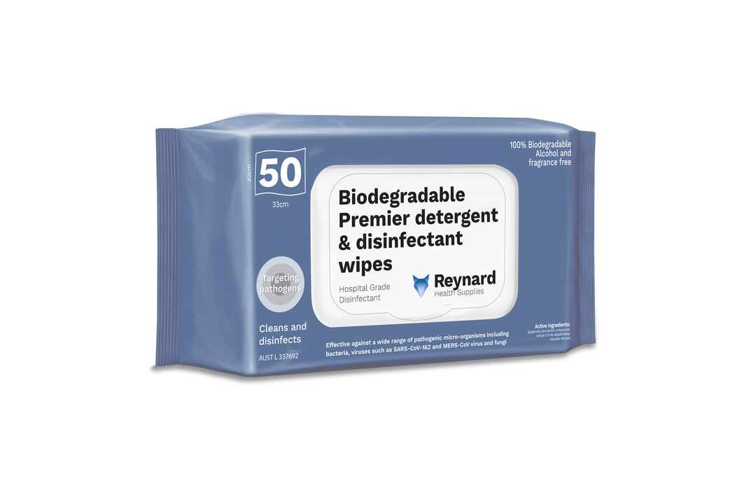 Reynard Biodegradable Premier Detergent and Disinfecting Wipes - 50pk